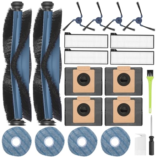 DrRobor 21 Stück Ersatzteile Zubehörset für Eufy X10 Pro Omni Staubsauger 2 Hauptbürsten 4 Seitenbürsten 4 Staubbeutel 4 Wischpads 4 HEPA-Filter 1 Reinigungswerkzeug