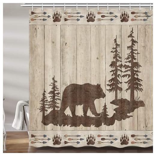 Bear Shower Curtains for Bathroom, Wild Animals Rustic Cabin Forest Bath Curtain Set, Bear Print Wooden Board Fabric Bathroom Accessories Restroom Decor 12 Hooks Included (72" W X 72" H)