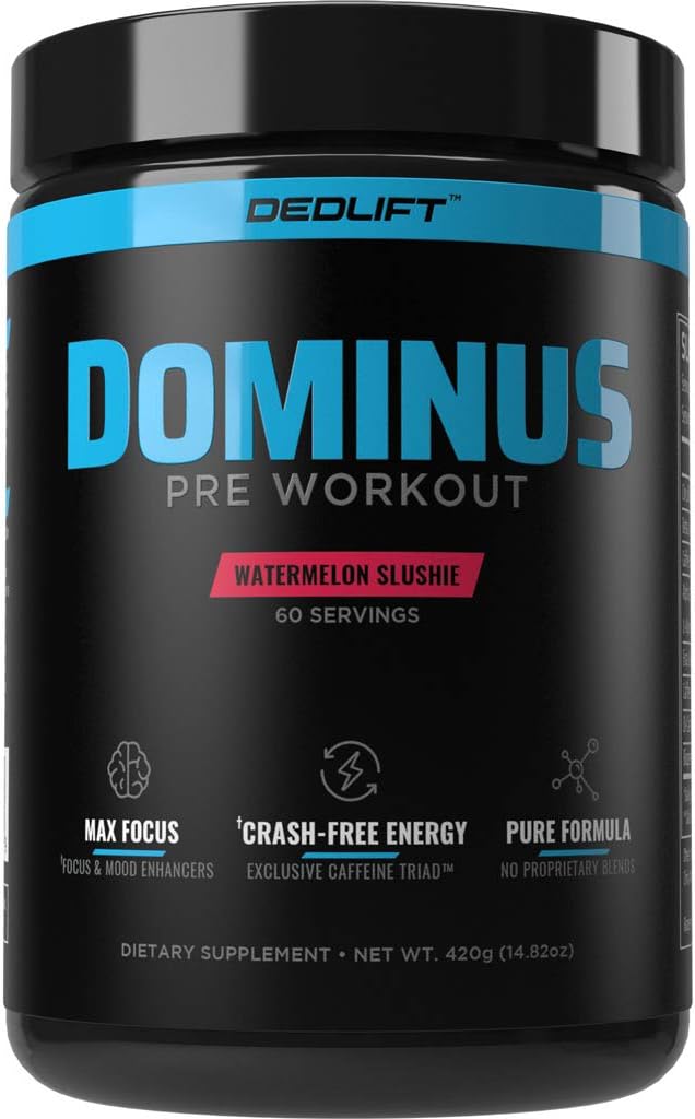 DEDLift Dominus Pre workout Powder, Crash-Free Energy, Tunnel Vision Focus, & Muscle Pumps, Watermelon Slushie, 60 Servings