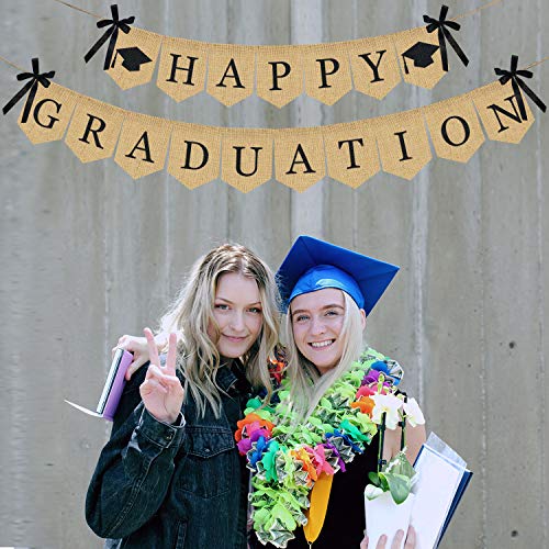 Image of Burlap Happy Graduation Banner | Rustic Vintage Graduation Decorations | Perfect for Grad Party Supplies 2026 | Grad Party Decor for Home, College, Senior, High School Prom Decorations