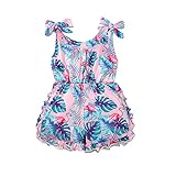 Thorn Tree Girl's Sleeveless Jumpsuit Bowknot Strap Button Closure Romper Toddler Girls Clothes