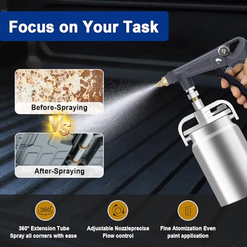 Image of Undercoating Spray Gun with Suction Feed Cup & 360Straight Spray Hoses, Fluid Film Spray Gun for Truck Bed Liner Coating, Rubberized Undercoat, Rust Proofing,Silver