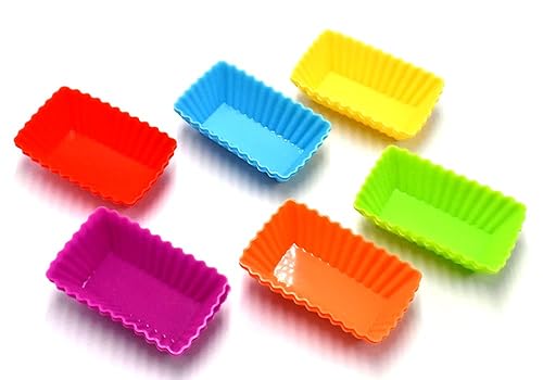 12Pcs Silicone Mini Reusable Muffin Baking Cup Small Cupcake Holders Random Color Silicone Cupcake Liners Pastry Dessert Cups Nonstick Liner Molds For Making Muffin Chocolate Bread(Rectangular) #TOP2