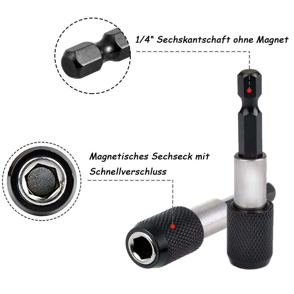 Supporto Magnetico Punte Sgancio Rapido 1/4 - 4 Pezzi Da 60 Mm | Per Avvitatore, Trapano, Cacciavite - Foto 11