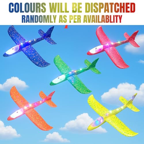 Image of GRAPHENE Kids Airplane Toy Large Throwing Foam Plane Glider Flying Aeroplane for Kids 17.5inch Led Light 2 Flying Mode Paper Airplane Launcher Aircraft Toy for Outdoor Gift for 5-14 Years Boys Girls