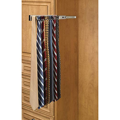 Rev-A-Shelf Trc-14Sn 14-Inch Side Mount Extending Closet Tie And Belt Organization Storage Rack Holder For Up To 25 Ties, Satin Nickel #TOP1