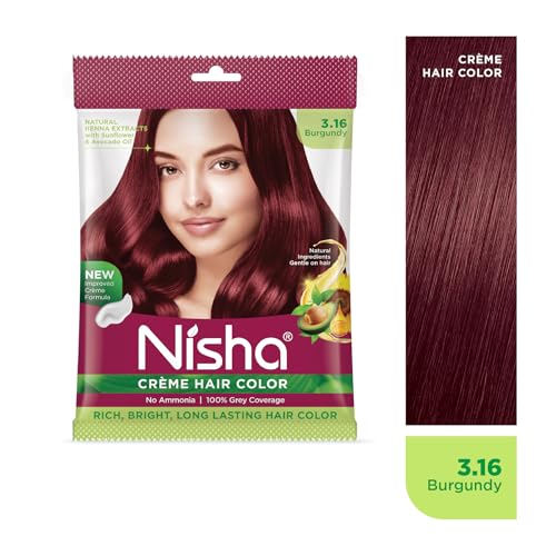 Image of Nisha Cream Permanent Hair Colour Full Grey Coverage (40g) Burgundy (Pack of 4)