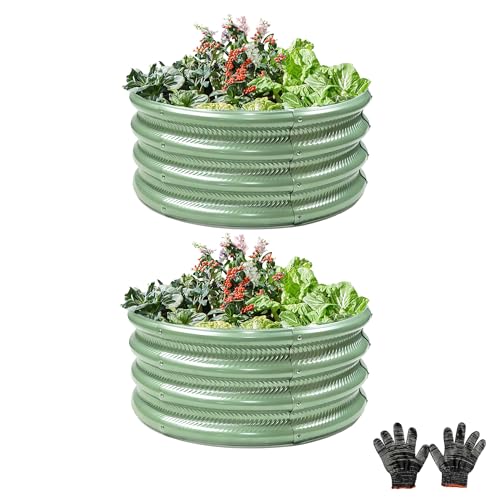 Image of Gartist 2 pcs 2x2x1 ft Round Metal Raised Garden Bed, Light Green Galvanized Outdoor Planter Box for Vegetables, Fruits, Flowers & Herbs
