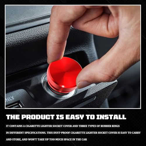 Image of Cigarette Lighter Cover, Dustproof Car Cigarette Lighter Plug Parts, Aluminum Plugs Cover, Waterproof Dustproof Cigarette Lighter Socket Cap for SUV Truck with 12V Power Source (Red)
