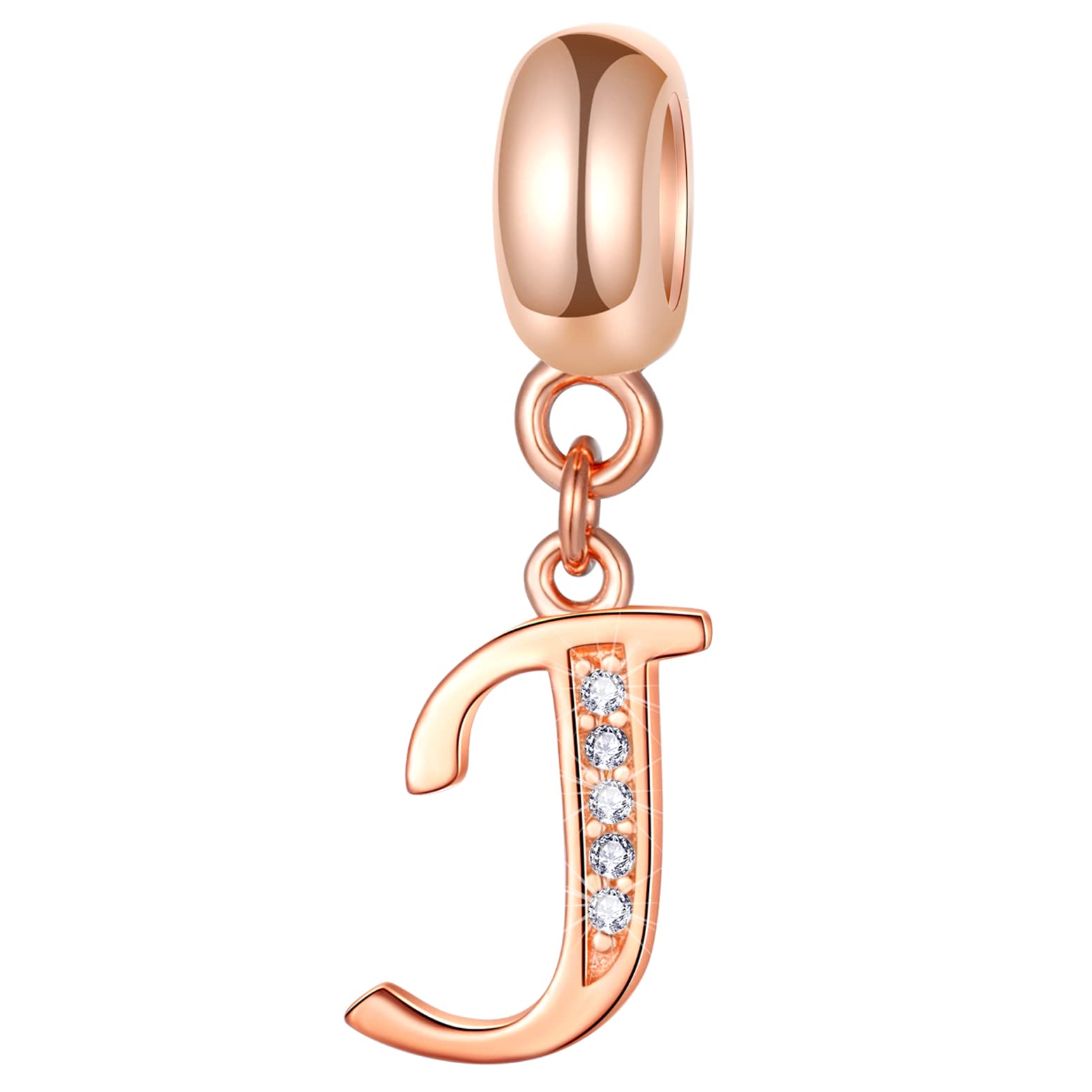 GLOWDASRose Gold Letter Charms Initial A-Z Alphabet Beads, 925 Sterling Silver Dangle CZ Birthstone Pendant, Mothers Day Birthday Gifts for European Charm Bracelet