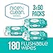 Nice 'N Clean Adult Flushable Wipes (3 x 60 Count) | Personal Cleansing Wipes Made from Plant-Based Fibers | Infused with Aloe & Vitamin E