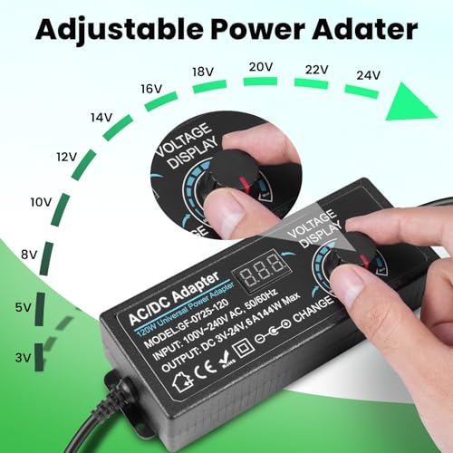 Adaptador de corriente universal con 14 puntas intercambiables y voltaje regulable 2