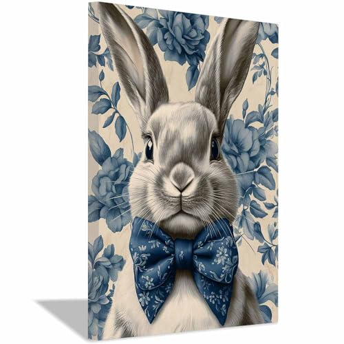 Tableau sur toile lapin décoration murale art plantes vintage maison salon
