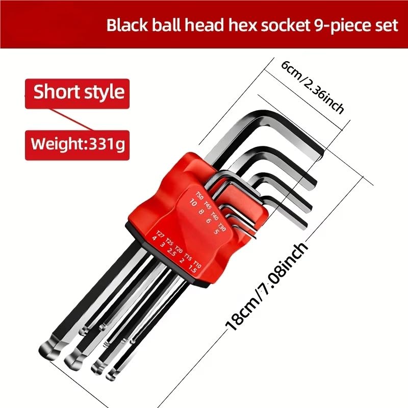 1 Pezzo Set di Chiavi Esagonali a Braccio Extra-Lungo con Estremità a Sfera e Torx - Impugnatura Comfort, Metallo Durevole per Riparazione Biciclette e Progetti Fai-da-Te, Set di Bussole Esagonali - 3