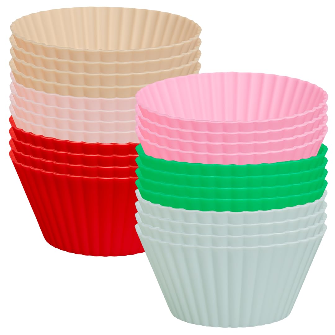 24 Pack Silicone Cupcake Baking Cups - Heavy Duty Cupcake Liners, Non-stick and Dishwasher Safe Silicone Baking Liners, Non-toxic Muffin Liners by Tacken