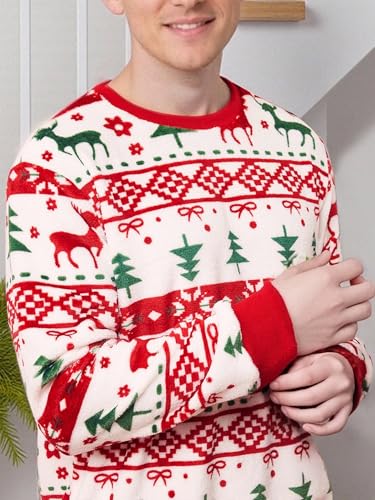 Christmas Pajamas Men's 2 Piece Outfits Holidays Loungewear Matching Set Thermal Pjs Sets Crewneck Sweatshirt(XL)2