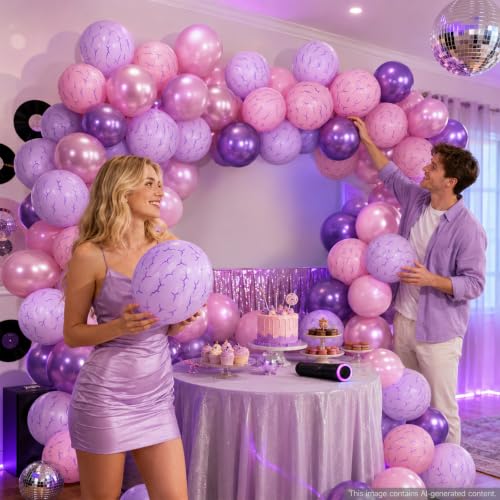 Image of Kpop Style Balloons 30Pcs 12inch Pink and Purple Print Latex Balloons