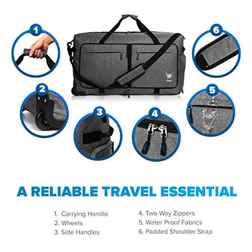 Wheeled Duffle Bag Luggage - 100L Large Rolling Duffel Bag 30 inch Folding Duffle Bag For Travel - Packable Duffle Bag With Rollers (Snow Black)