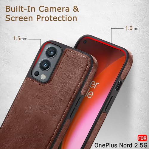 Image of TheGiftKart Genuine Leather Finish Back Cover Case for OnePlus Nord 2 5G / Nord 2 Pac-Man Edition | Shockproof Design | Camera & Screen Protection | Stunning Minimalist Design Back Cover (Brown)