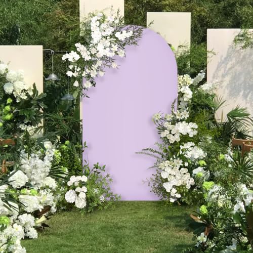 Image of MLMC 6.6FT Lilac Arch Backdrop Cover Fitted Spandex Backdrop Stand Cover Stretchy Round Top Chiara Arch Cover for Baby Shower Birthday Party Wedding Ceremony Photography Background Decor 6.6x3.3FT