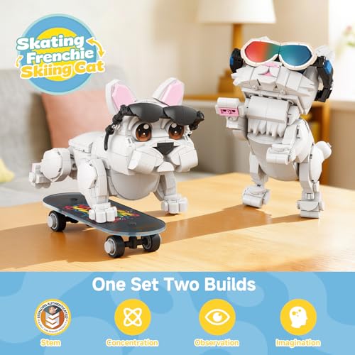 Image of Wise Block 2-in-1 French Bulldog & Cat Building Set, 659 PCS, Ages 12+