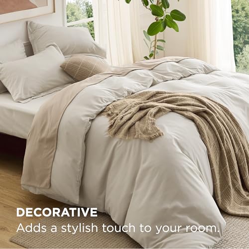 Image of Bedsure Duvet Cover with Fitted Sheet Queen - 6 Pieces, Deep Pocket, Hotel Luxury Soft Double Brushed Bedding Set, 1 Duvet Cover, 1 Fitted Sheet, 2 Pillow Shams, 2 Pillowcases, NO Comforter, Linen