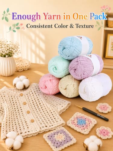 Image of Aeelike Size 3 DK Light Blue Cotton Blend Yarn for Crocheting, 6-Skein | Each Skein 100g, Stripe Layouts, 5-Ply Stitch Control, 1440 Yds Total, Calm Decor Projects, Machine Washable