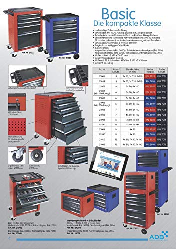 ADB Werkstattwagen Basic mit Werkzeugtruhe, 12 Schubladen Werkzeug Rollwagen rot – Bild 5