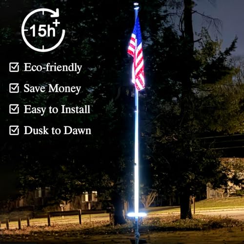Rayslit 8009 Flagpole Solar Light 4640 Lumen 12000Mah Rechargeable Battery Flag Pole Light Solar Powered 32 Brightest Led Outdoor Waterproof Fits Diameter 2-6 In Flagpoles Work Up To 16 Hours Flag Lights thumb #1