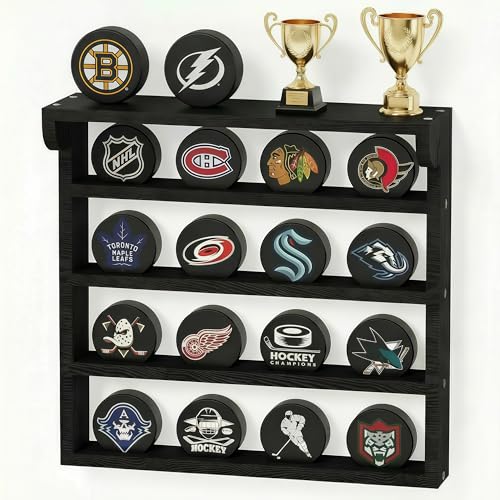 16pcs Hockey Puck Display Case Puck Display Case Wall Mount Solid Wood Hockey Puck Case Hockey Puck Holder Hockey Puck Display Box for Collection Hockey Puck