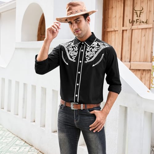 Black Western Cowboy Shirts and Western Leather Belt for Men3
