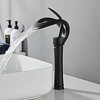 Vista 2 de Lovedima Elegant Tall Waterfall Single Handle 1-Hole Bathroom Vessel Sink Faucet Solid Brass Lavatory Vanity Sink Faucet,Black