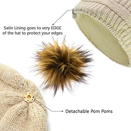 Beautifully Warm Women Winter Hat | Oversized Knitted Winter Hat Feels Comfortable | Satin Lined Hat For Ladies For Natural Hair | Soft Slouchy Beanie Hat Looks Great On Girls | Beigeivory #TOP2