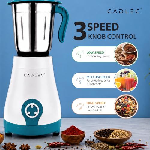 Image of Cadlec BlendCraft 4 Jar 750 Watt Mixer Grinder | High-Power Juicer, Blender & Mixer | Durable ABS Body | Multi-Function for Juicing & Blending | 2-Year Warranty, Blue & White