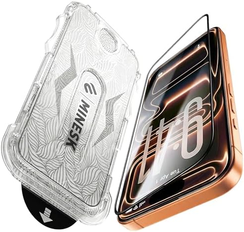 Minesk iPhone 17 Pro Max ile Uyumlu Hizalama Aparatlı ve Takılırken Camın Altında Kesinlikle Toz Bırakmayan Darbelere Karşı Ekstra Güçlü HD Ekran Koruyucu Cam (Kolay Kurulum, 17 PRO MAX) - Görsel 1