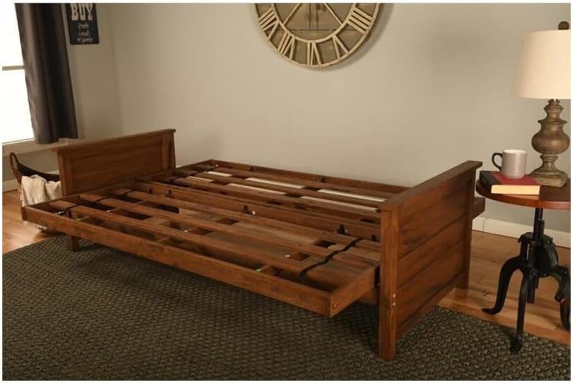 HomeStock Baroque Brilliance Weathered Finish Futon Frame Set with Mattress - 79" L x 37" D x 33" H - Converts to Standard Full-Size Bed Seaport/Weathered Brown