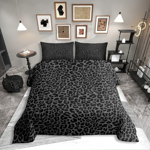Homewish Schwarze Bettwäsche Simuliertes Leopardenmuster 135x200cm Wildlife Geparden Druck Bettbezug für Jungen Mädchen Erwachsene Rustikale Leopard Mikrofaser Bettwäscheset Schlafzimmerdekor 2-Teilig