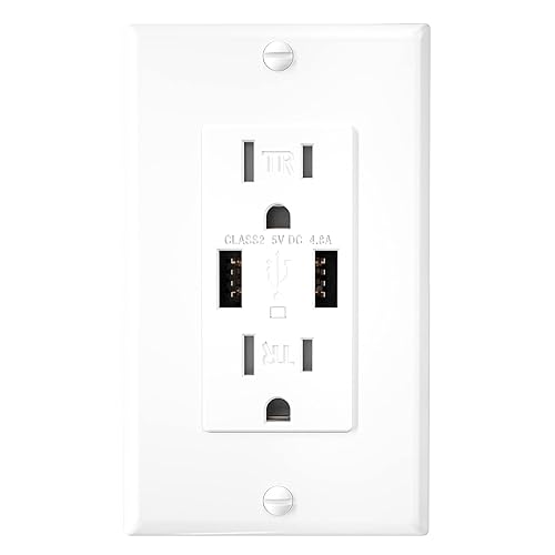 Miniatura 8 de Dependable Direct - 2 puertos USB de alta velocidad 4.8A y 15 A dúplex, resistencia a la manipulación y receptáculo de pared, incluye placa de pared