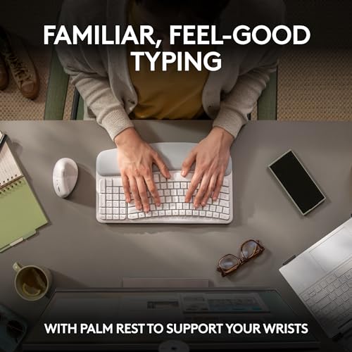 Image of Logitech Wave Keys & Lift Vertical Mouse - Ergonomic Bundle - Wireless Keyboard with Cushioned Palm Rest & Vertical Wireless Mouse - Easy-Switch, Bluetooth, for Multi-OS, Windows /Mac - Off White