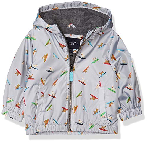 LONDON FOG Baby Boys' Midweight Water Resistant Hooded Jacket, Grey Dogs, 24MO