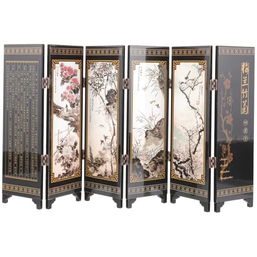 SHINEOFI Paravent Chinois Miniature Pliable 6 Panneaux en Bois Laqué Ornement Style Chinois Décoration Intérieure Chambre Salon Meuble de Séparation...