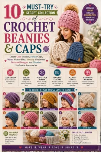 10 Must-Try Secret Collection of Crochet Beanies and Caps: Create Cozy Beanies, Stylish Caps, Warm Winter Hats, Slouchy Headwear, Textured Designs, and Timeless Handmade Accessories image 2