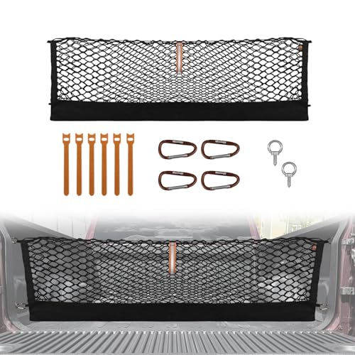 Muslogy Truck Bed Cargo Net Trunk Netting Compatible with Dodge Ram 1500 2019-2025 2026 Accessories Pickup Cargo Organizer SUV Sedan Storage Net w/Heavy Duty Carabiners