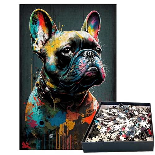 Puzzle Adulte 1000 Pièces Animal Popart - Chien Bouledogue Français - Décoration Murale - Cadre 50x75 cm - Qualité Premium Carton certifié FSC® 2mm - GreenAnoo