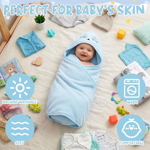 Image of SmoothNovelty 6 Pack Baby Hooded Towels Infants and Toddlers Coral Fleece Baby Bath Towels 31.5 x 31.5 Inch Absorbent Cute Soft Newborn Bath Essentials Gifts for Boys & Girls (Multicolor,Cozy)