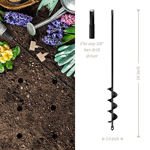 K-Brands Auger Drill Bit For Planting – 1.6 X 16 Inch & 3.5 X 16 Inch Set - Garden Spiral Hole Drill And Bulb Planter Tool - Bedding Plants, Umbrella Holes - 3/8 Inch Hex Drive Drill #TOP2