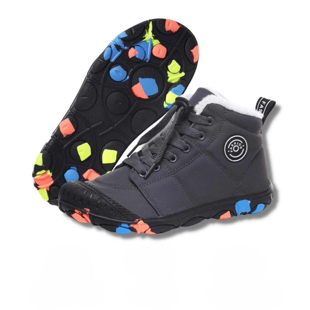 Hike Kids - Waterproof & Non-Slip Hiking, Walking Barefoot Winter Shoes for Kids (Dark Gray, US Footwear Size System, Big Kid, Numeric, Wide, 5.5)