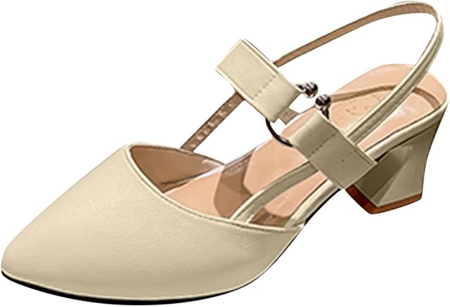 BFYSFBAIG Women Fashion Summer Sandals Chunky Heeled Middle Heel Pointed Toe Buckle Rhinestone Glitter Wedding Party Shoes