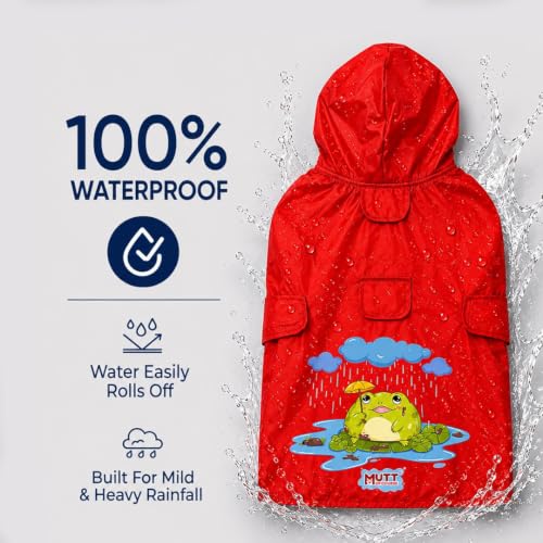 Image of Mutt of Course Waterproof Dog Raincoat with Hood & Mesh Lining | Collar & Harness Leash Opening | Frog Red (XL)