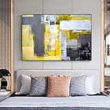 ZXMDP Cuadro de arte de pared de lienzo, cuadro abstracto amarillo gris y